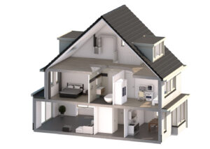 illustration maison avec VMC double flux à l'étage